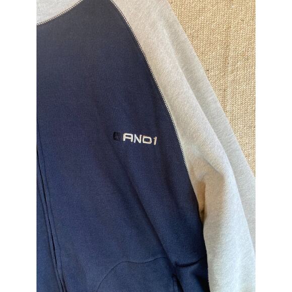 Mens Sz XL AND1‎ Hooded Sweater Blue Gray Full Zip Fleece Lined - Picture 3 of 8